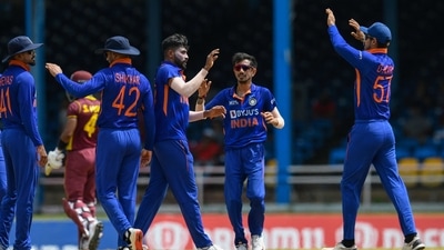 Indian cricket team in action against West Indies in the three-match ODI series