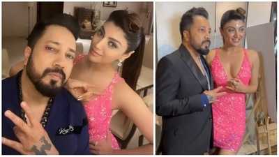 Mika with Akanksha Puri on Monday night. Mika with Akanksha Puri on Monday night. 