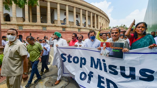"The Delhi Police harassed us. They have taken almost all the 75 MPs under detention and are taking them to unknown places," said Manickam Tagore.(PTI)