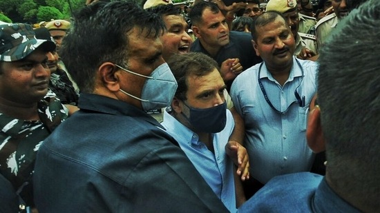 Congress MP Rahul Gandhi during a protest rally in Delhi on Tuesday.&nbsp;(Raj K Raj/HT Photo)