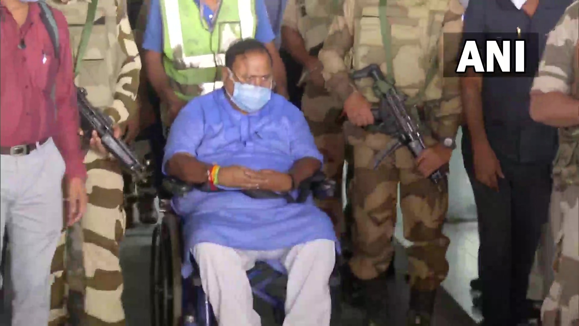 West Bengal minister Partha Chatterjee arrives at the Kolkata airport on Tuesday. (ANI Twitter) West Bengal minister Partha Chatterjee arrives at the Kolkata airport on Tuesday. (ANI Twitter)