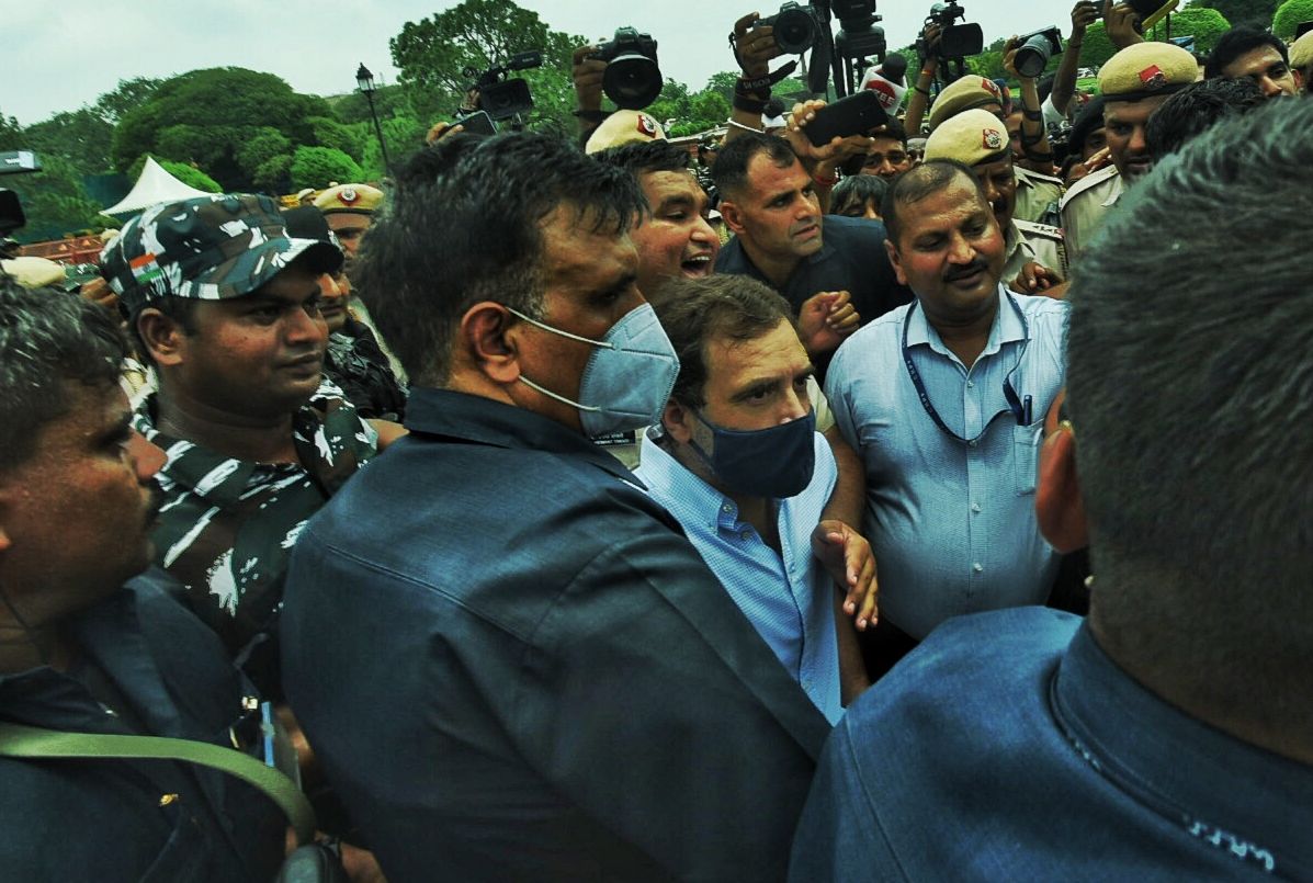 Congress MP Rahul Gandhi during a protest rally in Delhi on Tuesday. (Raj K Raj/HT Photo) Congress MP Rahul Gandhi during a protest rally in Delhi on Tuesday. (Raj K Raj/HT Photo)