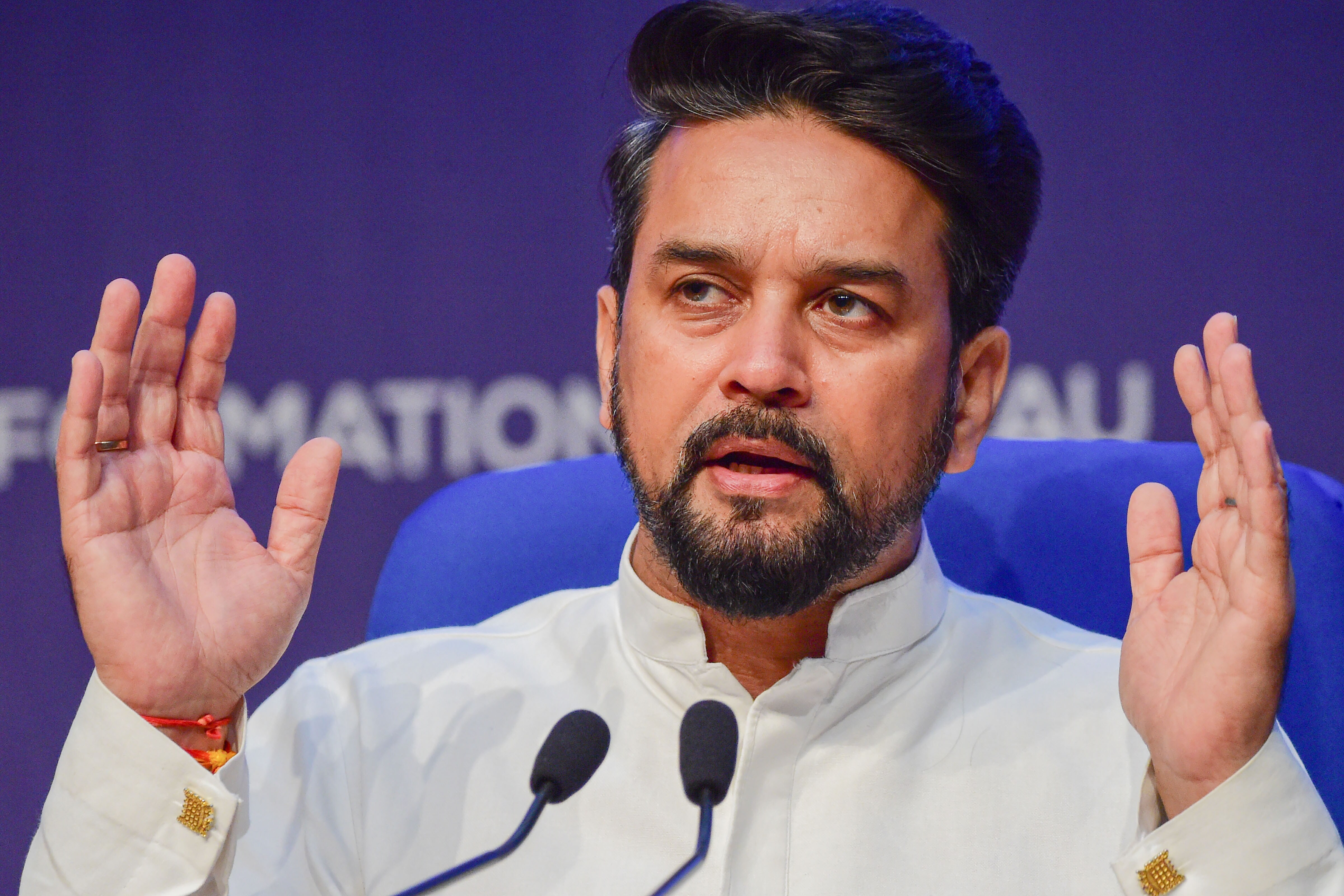 Union minister for Information and Broadcasting Anurag Thakur. (PTI Photo/Kamal Kishore)