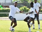 Sebastien Haller during a training session for Ivory Coast.(AFP) Sebastien Haller during a training session for Ivory Coast.(AFP)