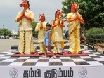 Chennai: Chess Olympiad mascot Thambi family displayed ahead of 44th World Chess Olympiad to be held from July 28th to August 10th at Mahabalipuram, near Marina beach in Chennai, (PTI) Chennai: Chess Olympiad mascot Thambi family displayed ahead of 44th World Chess Olympiad to be held from July 28th to August 10th at Mahabalipuram, near Marina beach in Chennai, (PTI)