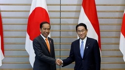 Indonesia's President Joko Widodo and Japanese Prime Minister Fumio Kishida attend a summit meeting at the prime minister's official residence in Tokyo, Japan, July 27, 2022.