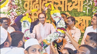 Shiv Sena chief Uddhav Thackeray meets party workers on his birthday on Wednesday Vijay Bate/HT Photo