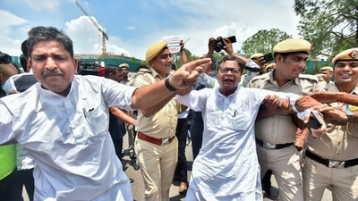 Leader of the Opposition in Rajya Sabha Mallikarjun Kharge, Congress MPs Adhir Ranjan Chowdhury, Gaurav Gogoi, KC Venugopal, Jairam Ramesh, Shakti Singh Goyal, Ranjeet Ranjan and Manickam Tagore among others were detained today. Leader of the Opposition in Rajya Sabha Mallikarjun Kharge, Congress MPs Adhir Ranjan Chowdhury, Gaurav Gogoi, KC Venugopal, Jairam Ramesh, Shakti Singh Goyal, Ranjeet Ranjan and Manickam Tagore among others were detained today.