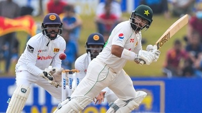 Imam-ul-Haq plays a shot as wicketkeeper Niroshan Dickwella watches during the fourth day of the second cricket Test match between Sri Lanka and Pakistan. (AFP)