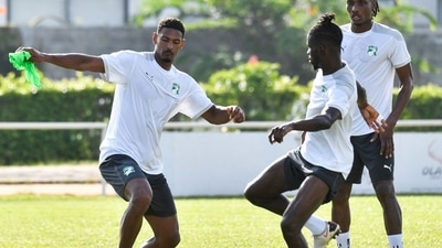 Sebastien Haller during a training session for Ivory Coast. (AFP) Sebastien Haller during a training session for Ivory Coast. (AFP)