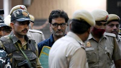 JKLF chief Mohammad Yasin Malik has been given two life sentences apart from 10 years rigorous imprisonment in 10 offences and ₹10 lakh penalty. (ANI) JKLF chief Mohammad Yasin Malik has been given two life sentences apart from 10 years rigorous imprisonment in 10 offences and ₹10 lakh penalty. (ANI)
