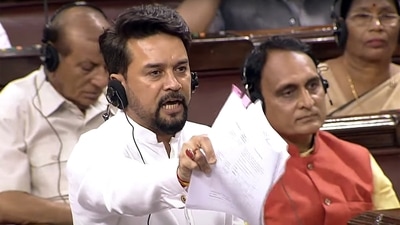 Union sports minister Anurag Thakur speaks in Rajya Sabha during the Monsoon session of Parliament, in New Delhi. (ANI Photo/ Sansad TV) Union sports minister Anurag Thakur speaks in Rajya Sabha during the Monsoon session of Parliament, in New Delhi. (ANI Photo/ Sansad TV)