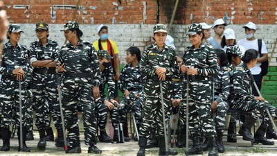 (File Photo) Central Reserve Police Force personnel stand on guard. (Shrikant Singh)