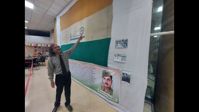 The 9 x 14 feet flag was displayed at an event in a college in Pimpri-Chinchwad for three days from July 24. (HT PHOTO)
