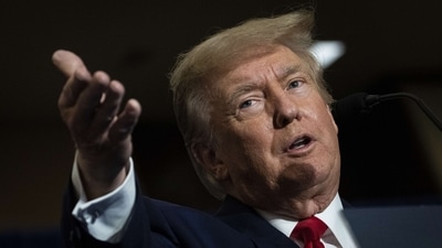 Former U.S. President Donald Trump speaks during the America First Agenda Summit, at the Marriott Marquis hotel in Washington, DC.&nbsp; (AFP)