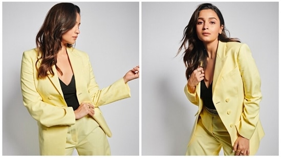 When it comes to fashion, Alia Bhatt knows how to slay in anything and everything she looks like a diva in a yellow pantsuit.(Instagram/@aliaabhatt)