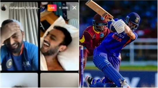 Rishabh Pant and Axar Patel; Patel during his unbeaten 64-run knock against West Indies in 2nd ODI(Instagram/AP)
