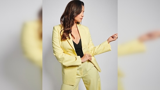 Alia Bhatt recently took to her Instagram handle to share a slew of pictures from a collaboration with an online fashion store for which she donned a pastel yellow pantsuit.(Instagram/@aliaabhatt)