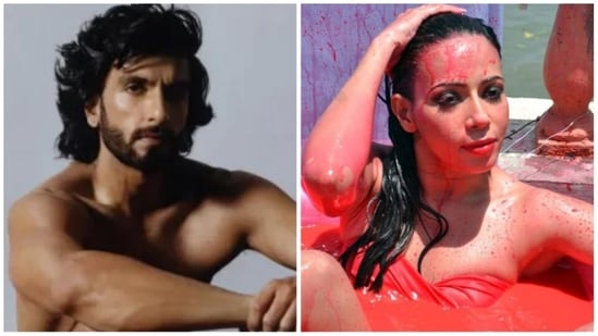 Ranveer Singh's nude photoshoot; Rozlyn Khan during her PETA shoot.