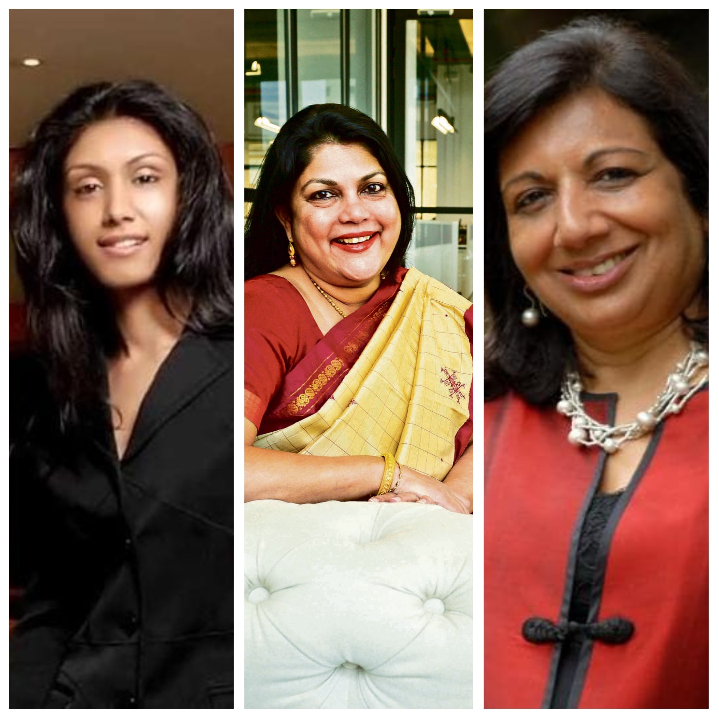 From left to right: HCL chairperson Roshni Nadar Malhotra, Nykaa founder and CEO Falguni Nayar and Biocon founder and CEO Kiran Mazumdar Shaw. From left to right: HCL chairperson Roshni Nadar Malhotra, Nykaa founder and CEO Falguni Nayar and Biocon founder and CEO Kiran Mazumdar Shaw. 