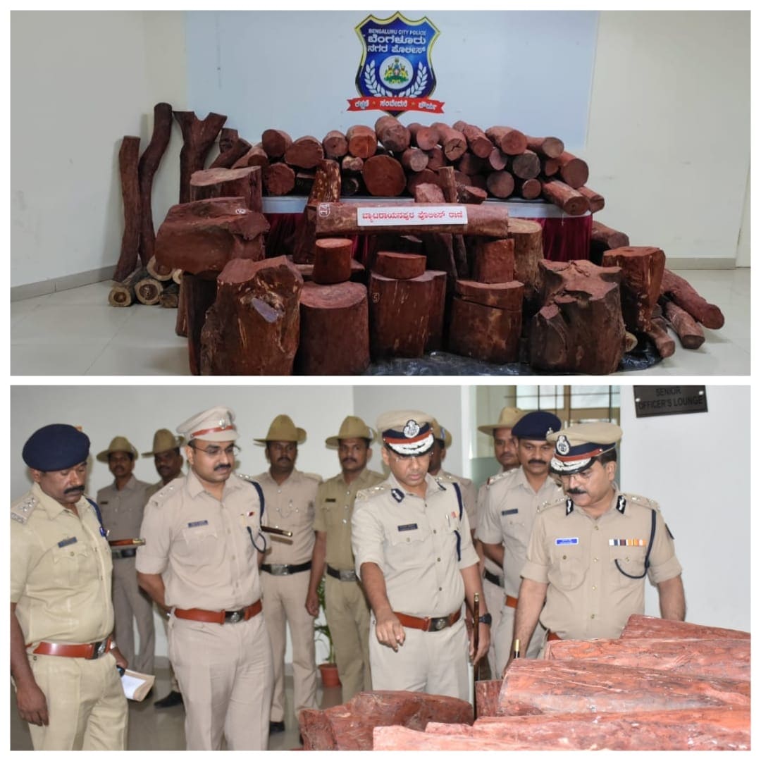 Over 1000 kilograms of red sandalwood was seized by Bengaluru police in a big bust. (Image source: @DCPWestBCP/Twitter) Over 1000 kilograms of red sandalwood was seized by Bengaluru police in a big bust. (Image source: @DCPWestBCP/Twitter)