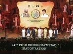 Prime Minister Narendra Modi with Tamil Nadu CM MK Stalin at the opening ceremony of the 44th Chess Olympiad in Chennai on Thursday.