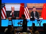 File photo of Chinese President Xi Jinping and US President Joe Biden in virtual meeting.&nbsp;