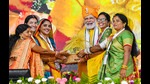 Prime Minister Narendra Modi being felicitated at Gadhoda Chowki in Sabarkantha, Gujarat on Thursday. (PTI Photo) Prime Minister Narendra Modi being felicitated at Gadhoda Chowki in Sabarkantha, Gujarat on Thursday. (PTI Photo)