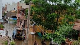 The army has been called in to rescue the stranded residents in Jodhpur, especially in the low-lying areas.  (photo HT)
