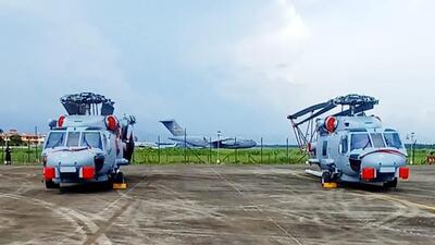 The Indian Navy’s MH-60R helicopters after their delivery in Kochi on Thursday. (HT Photo)