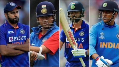 From Left: Rohit Sharma, Sachin Tendulkar, Virat Kohli and MS Dhoni From Left: Rohit Sharma, Sachin Tendulkar, Virat Kohli and MS Dhoni