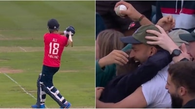 Fan in the crowd takes brilliant catch during 1st T20 between England and South Africa (Twitter) Fan in the crowd takes brilliant catch during 1st T20 between England and South Africa (Twitter)