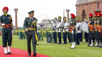 Chief of defence force of Maldives Major General Abdulla Shamaal inspects the Tri-Service Guard of Honour, in New Delhi, on Thursday. (PTI) Chief of defence force of Maldives Major General Abdulla Shamaal inspects the Tri-Service Guard of Honour, in New Delhi, on Thursday. (PTI)