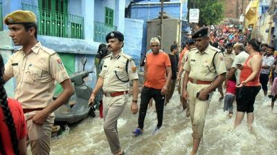 Officials visiting water clogged areas in the city. (HT photo) Officials visiting water clogged areas in the city. (HT photo)