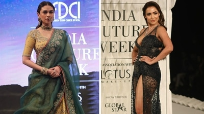Aditi Rao Hydari and Malaika Arora at India Couture Week on Wednesday. (FDCI)