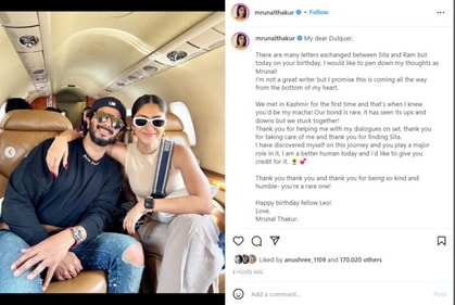 Mrunal Thakur wishes Dulquer Salmaan on birthday.