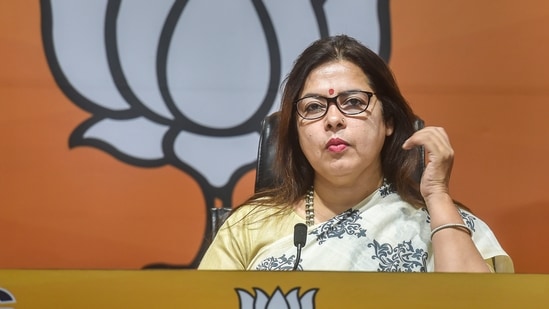 Union minister and BJP leader Meenakshi Lekhi addresses a press conference(PTI file)