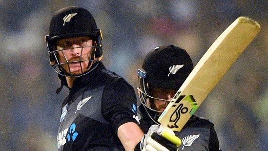 New Zealand batsman Martin Guptill raises his bat(PTI)