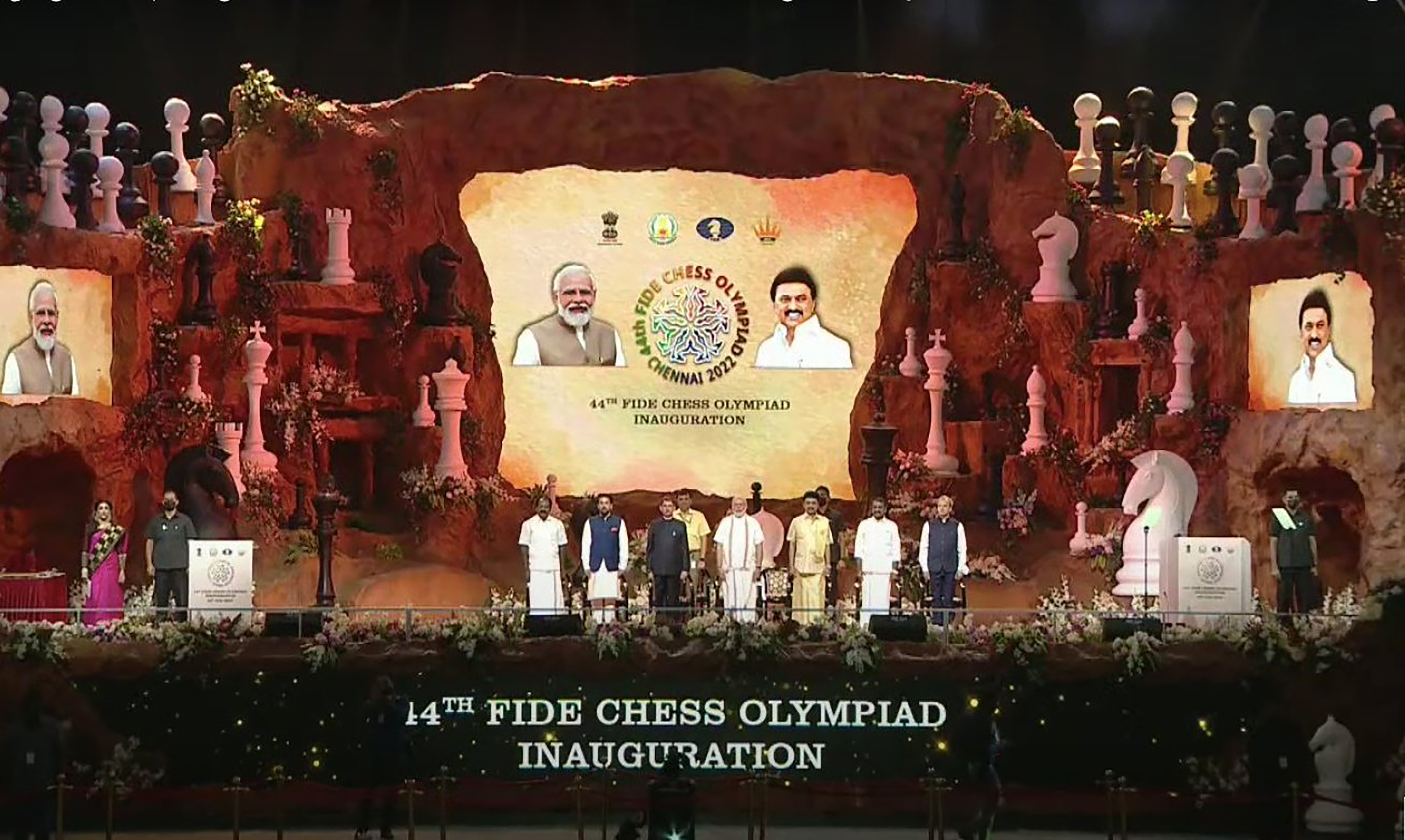 Prime Minister Narendra Modi with Tamil Nadu CM MK Stalin at the opening ceremony of the 44th Chess Olympiad in Chennai on Thursday. (PTI) Prime Minister Narendra Modi with Tamil Nadu CM MK Stalin at the opening ceremony of the 44th Chess Olympiad in Chennai on Thursday. (PTI)