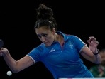 India's Manika Batra competes against South Africa's Musfiquh Kalam during the women's team table tennis competition Commonwealth Games in Birmingham, England(AP)