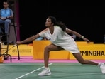 India's Venkata Sindhu Pusarla competes against Pakistan's Mahoor Shahzad during the mixed team event badminton competition at the Commonwealth Games in Birmingham, England.(AP)