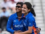 India's Deepti Sharma, left, celebrates with Renuka Singh Thakur&nbsp;(AP)