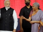 PM Modi and Union finance minister Minister Nirmala Sitharaman IIBX at GIFT City in Gandhinagar.