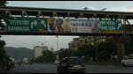 One of the illegal hoardings blocking an important public signage on a foot over bridge along the Sion-Panvel Highway in Navi Mumbai. (BACHCHAN KUMAR/HT PHOTO) One of the illegal hoardings blocking an important public signage on a foot over bridge along the Sion-Panvel Highway in Navi Mumbai. (BACHCHAN KUMAR/HT PHOTO)