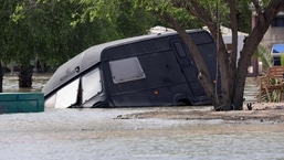 A flooded street is pictured in the UAE's Fujairah emirate following heavy rainfall .