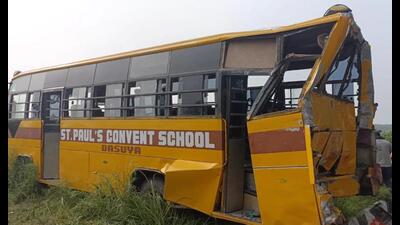 A Class 9 student was killed and 12 others injured after a bus of St Paul’s Convent School ferrying them met with an accident in Dasuya on Friday.