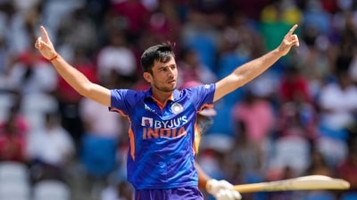 Ravi Bishnoi got a wicket off his very first ball of the match. (AP) Ravi Bishnoi got a wicket off his very first ball of the match. (AP)