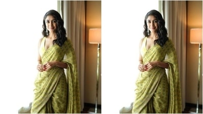 Mrunal, on Friday, made our day better with a slew of pictures from the promotion diaries. The actor is busy promoting the upcoming release, directed by Hanu Raghavapudi. (Instagram/@mrunalthakur)