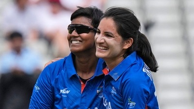 India's Deepti Sharma, left, celebrates with Renuka Singh Thakur (AP) India's Deepti Sharma, left, celebrates with Renuka Singh Thakur (AP)