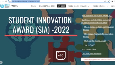 IGNOU Students for Student Innovation Award-2022: Apply till September 30 IGNOU Students for Student Innovation Award-2022: Apply till September 30